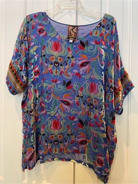 Johnny Was Blue Primula Burnout Mariafe Blouse retail $298